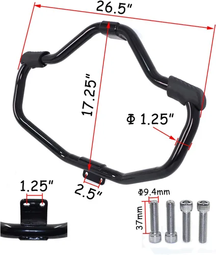 Vista 5 de HongK - Protector de motor delantero para carretera compatible con H-D Sportster 883 1200 XL XR 48 72 04-20 negro brillante [P/N: MT504-002-GBK]