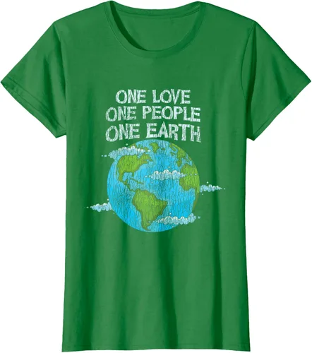 Vista 31 de Vintage One Love One People Planet Cambio climático Día de la Tierra Camiseta Negro