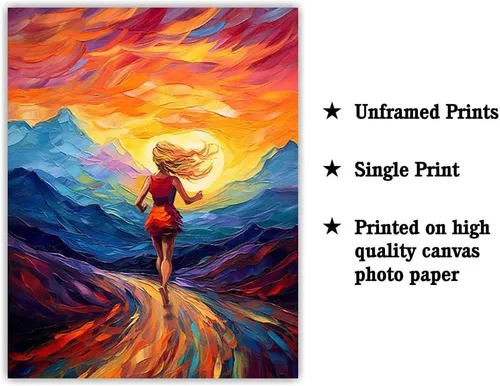 Vista 2 de Bestbuddy Pet 11x14 sin marco noche estrellada chica corriendo al sol deportes al aire libre atleta familia amor familia pintura al óleo impresión