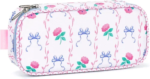 Vista 13 de Lapicera para niñas, estuche con divisiones múltiples para lápices, diseño de fresas color rojo