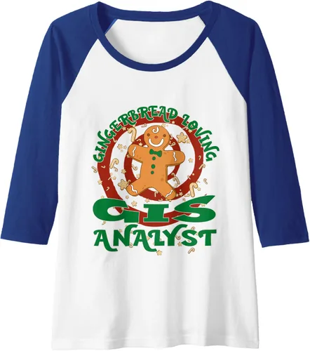 Vista 4 de GIS Analyst Job Gingerbread - Camiseta de béisbol raglán de Navidad, Negro
