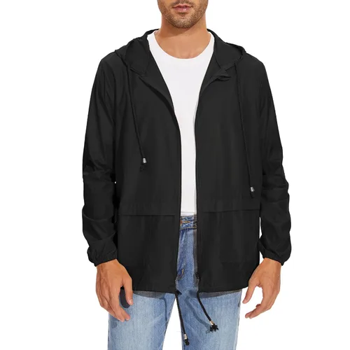 Vista 2 de American Trends Chaqueta impermeable para hombre, ligera, plegable, con capucha, cortavientos