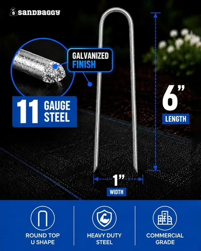 Vista 3 de Sandbaggy 100 grapas de paisaje de 6 pulgadas ~ SOD Staples Garden Stakes Round Pins