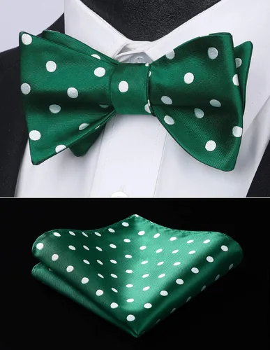 Vista 15 de HISDERN Pajaritas para hombre, diseño de lunares, corbatín y bolsillo cuadrado, clásico, esmoquin de negocios, boda, pajaritas, pañuelo