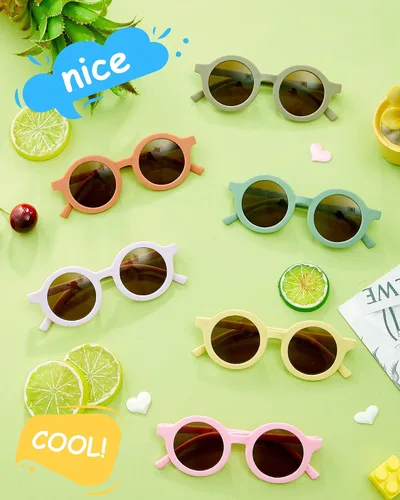 Vista 4 de Flutesan 24 pares de lentes de sol redondos para niños, lindos lentes de sol circulares retro para niños y niñas, niños pequeños al aire libre UV