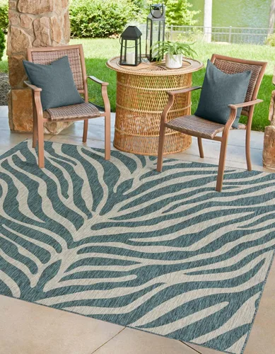 Vista 15 de Unique Loom Outdoor Safari Collection - Alfombra de área - Tsavo (2' x 3' 1", rectangular, azul/marfil)
