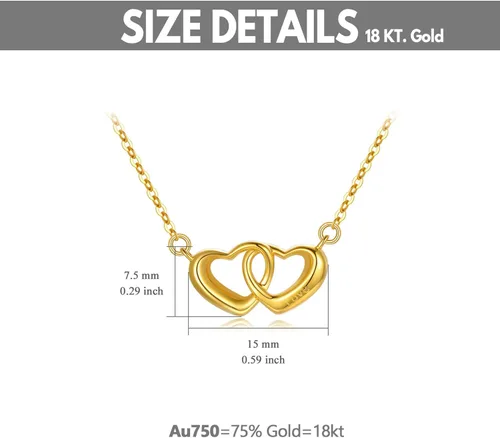 Vista 2 de SISGEM - Collar de oro de 18 quilates con doble corazón para mujer grabado en oro fino regalo para ella 172in