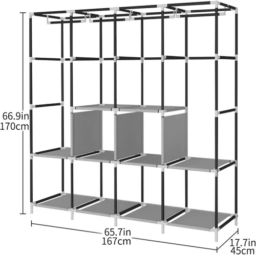 Vista 5 de Organizador portátil de almacenamiento de ropa con 4 rieles colgantes, color gris