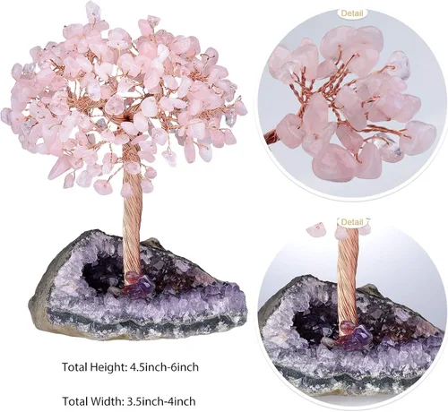 Vista 3 de SUNYIK Árbol de cristal curativo sobre base de cuarzo de cristal de amatista natural, árbol bonsái de cristal hecho a mano para riqueza y suerte