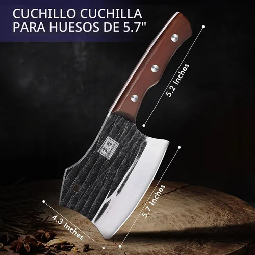 Vista 4 de ENOKING Cuchillo de carnicero de 5.7 pulgadas, cuchillo forjado a mano resistente para huesos con mango de madera, cuchillo de carnicero de espiga