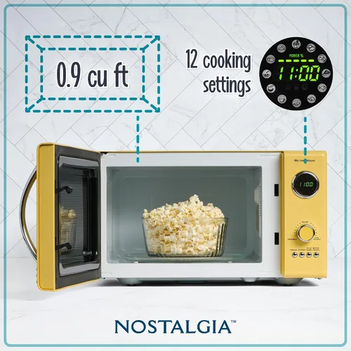 Vista 2 de Nostalgia Retro - Horno de microondas para encimera - Incluye 12 ajustes preprogramados y reloj digital - 0.9 pies cúbicos - 800 vatios - Amarillo