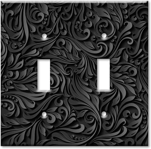 Vista 8 de Art Plates - Placa de interruptor basculante de doble banda (Rocker - GFCI) - Placa de pared - Estampado floral negro - Hecho en Estados Unidos