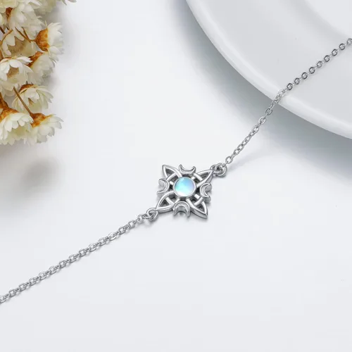 Vista 3 de LONAGO Tobillera de plata de ley 925 con nudo celta para mujer, con nudo de brujas, ajustable, para playa, tobillera, regalos de joyería