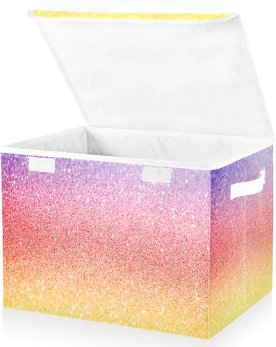 Vista 2 de GAIGEO Caja de almacenamiento plegable con purpurina pastel, caja de almacenamiento con tapa, organizadores de armario para niños y almacenamiento