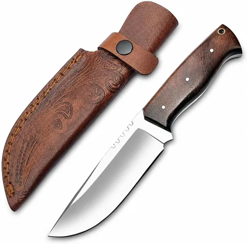 Vista 11 de Cuchillo de Desollar para Cuello de Acero de Damasco Hecho a Mano de 6", Mango de Palisandro con Protector de Acero y Funda de Cuero, Mejor Regalo