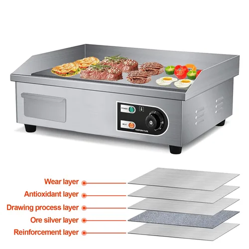 Vista 11 de Plancha Eléctrica de Encimera de 22" 1600W 110V Antiadherente Comercial para Restaurante Teppanyaki con Control de Temperatura Ajustable de Acero