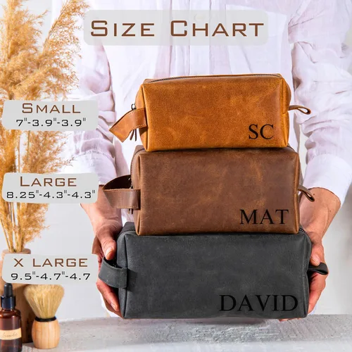 Vista 4 de Neceser de cuero personalizado para hombres – Kit Dopp de afeitado grabado personalizado con nombre o inicial, regalo de viaje para padrinos