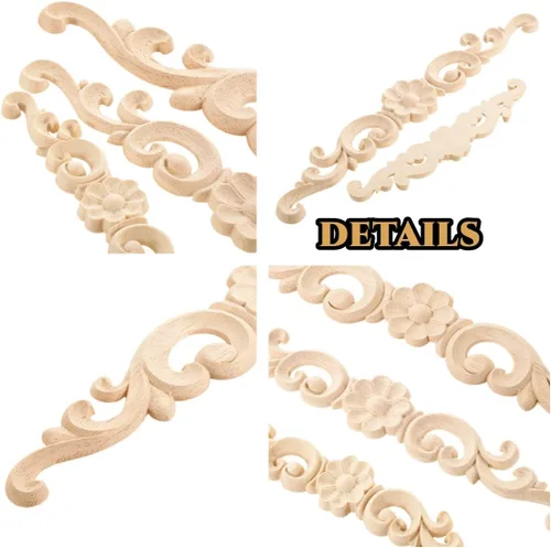 Vista 3 de MUXSAM Apliques de madera decorativos tallados, calcomanías largas de madera para decoración de muebles de bricolaje, tallas de roseta para puerta