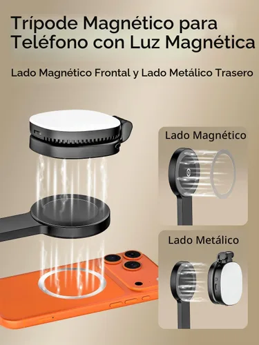 Vista 2 de USKEYVISION Trípode magnético de 69" para iPhone con luz magnética (MPT-04)