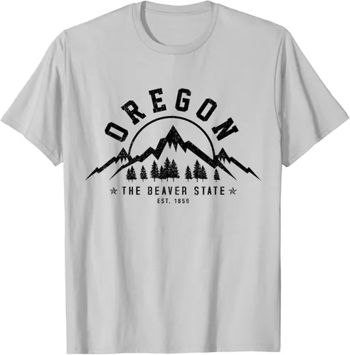Vista 43 de Oregon The Beaver State Est. 1859 Vintage Mountains - Camiseta de regalo, gris, S
