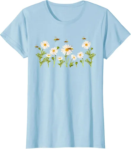 Vista 23 de Marguerites Daisy - Camiseta de verano con margaritas de jardín de flores, Negro, S