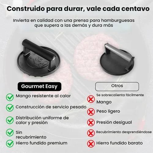 Vista 6 de Prensa de hamburguesas Smash para plancha, herramienta aplastadora de hamburguesas resistente de 2 libras con mango resistente al calor