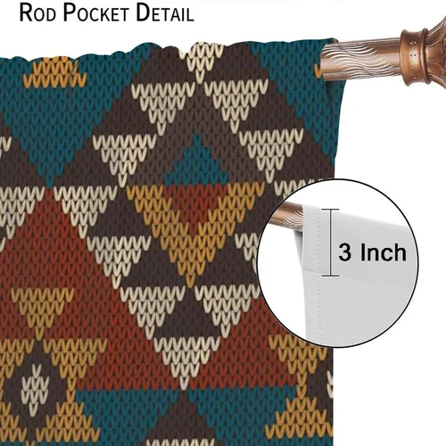 Vista 143 de Cortinas con patrón geométrico tribal, estilo suroeste, azteca, rústico, occidental, nativo americano, opacas, con bolsillo para barra, decoración