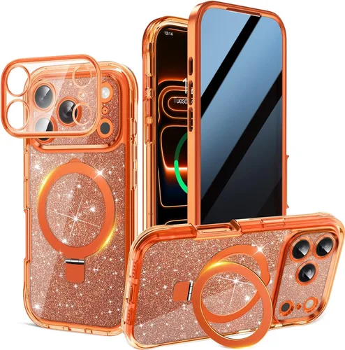 Vista 18 de Funda magnética de privacidad para iPhone 17 Pro Max [Cartulina Aurora con purpurina] [Soporte magnético invisible] protector de pantalla integrado