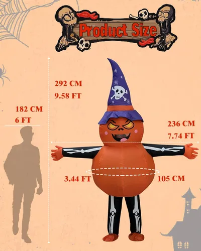 Vista 6 de Disfraz de calabaza inflable de Halloween para adultos 96 pies de alto disfraz de Halloween grande y alto para mujeres y hombres divertidos