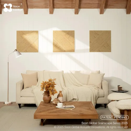 Vista 2 de Soon Global Paneles acústicos para pared, 6 piezas de 23.62 X 23.62 pulgadas, Paneles acústicos artísticos decorativos, Paneles acústicos