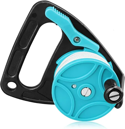 Vista 9 de Carrete de buceo con tapón de pulgar, resistente 46m/150ft White Line SMB Scuba Ratchet Dive Reel con interruptor de tope de mango para cueva