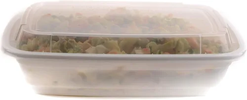 Vista 3 de EcoQuality Contenedores de preparación de comidas [paquete de 100] Recipiente rectangular blanco con tapas, caja Bento para almacenamiento