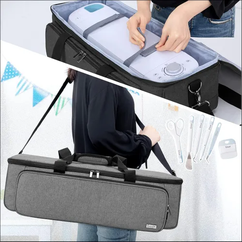Vista 6 de Luxja bolsa de transporte compatible con la máquina troqueladora Cricut y suministros Bolsa de mano con patas de goma compatible con Cricut