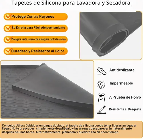 Vista 4 de Tapete protector superior de silicona para lavadora y secadora, 25.6 x 23.6 pulgadas, antideslizante, impermeable, resistente al calor, resistente
