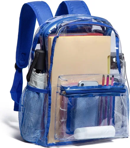 Vista 11 de Vorspack Mochila transparente para escuela, bolsa transparente resistente Negro