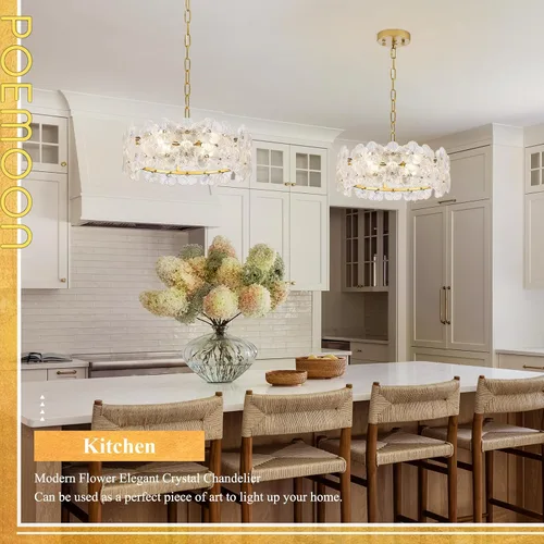 Vista 4 de Lámpara de cristal transparente de flores de 14 "4 luces de oro Dorado