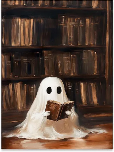 Vista 19 de Lienzo enmarcado negro para pared, póster de Halloween Dark Academia, pintura de gato negro, fantasma en la bañera, imágenes góticas de terror