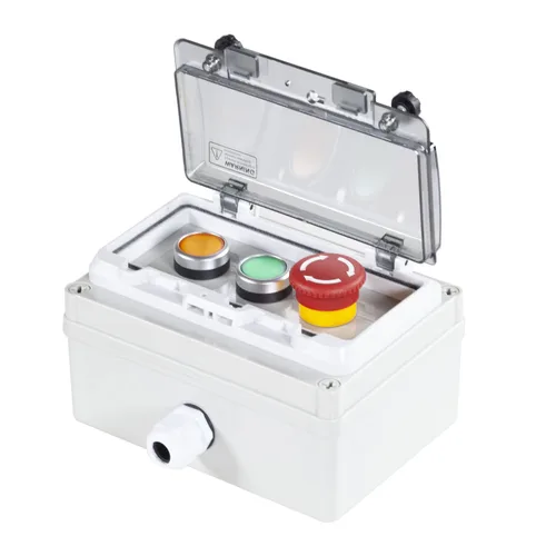 Vista 11 de Caja de botones con interruptor de parada de emergencia, botones de arranque/parada y rotativos (rojo/verde) Emergency Stop Button Red Green