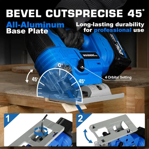 Vista 3 de Sierra de calar inalámbrica sin escobillas de 20 V con batería de 4.0 Ah 3200SPM, carrera de 1 pulgada Heavy-Duty Variable Speed Jigsaw Tool with