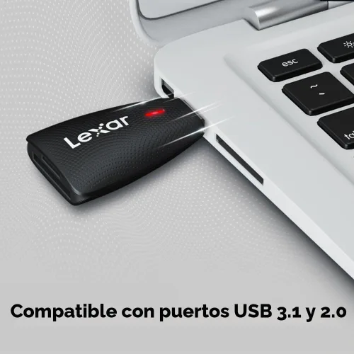 Vista 6 de Lexar Lector Multi-Tarjeta 2 en 1 USB 3.1, Funciona con Tarjetas SD y microSD (LRW450UBNA) Compatible w/ USB 3.1 & 2.0, Simultaneous Transfer