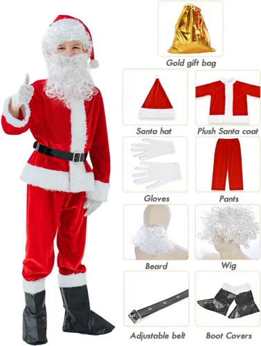 Vista 2 de BERVYOSW Boys Santa Costume Kids Santa Suit 9 PCS Youth Santa Costume for Halloween Christmas Holiday Cosplay Party