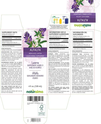 Vista 2 de Naturalma Hierba de alfalfa o alfalfa (Medicago Sativa) con flores Tintura sin alcohol, rica en clorofila natural, extracto líquido de 4 onzas