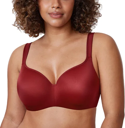 Vista 20 de DELIMIRA Brasier tipo balconette para mujer, cobertura completa, talla grande, con varillas, espalda suave, sin costuras