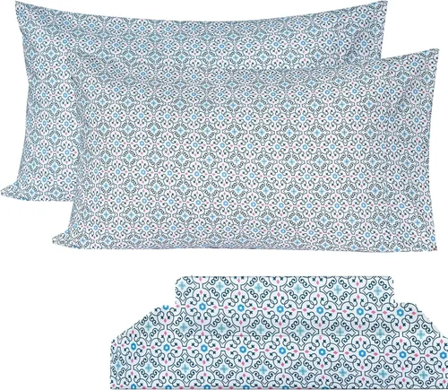 Vista 13 de KACEMOO Juego de sábanas Queen de 4 piezas con estampado floral beige, juego de sábanas bohemias de microfibra con bolsillo profundo, lujosas Beige