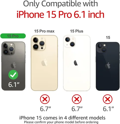 Vista 7 de ROYBENS Funda transparente para iPhone 15 Pro, funda para teléfono con protector de pantalla de vidrio + protector de lente de cámara, accesorios
