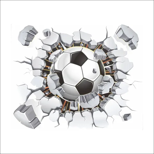 Vista 4 de MQ - Adhesivos de pared rotos en 3D para el hogar, diseño de fútbol y fútbol, póster decorativo para habitación de niños, decoración de dormitorio