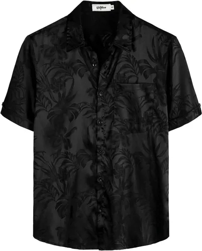 Vista 2 de VATPAVE Camisas de verano jacquard de ajuste regular para hombre, estilo casual, con botones, manga corta, con bolsillo