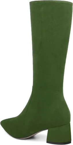 Vista 7 de MOVINSTEPS Botas de tacón bajo grueso con cremallera y puntera puntiaguda para mujer, de 2.0 in Verde militar