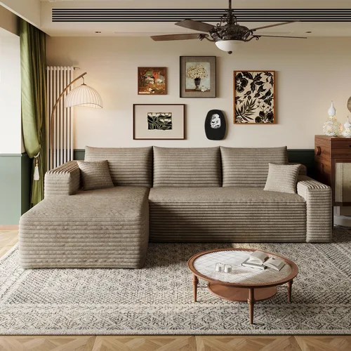 Vista 9 de Sofá modular en forma de L de 96 pulgadas con diván, moderno y cómodo sofá de pana para sala de estar, sofá de espuma viscoelástica, no requiere