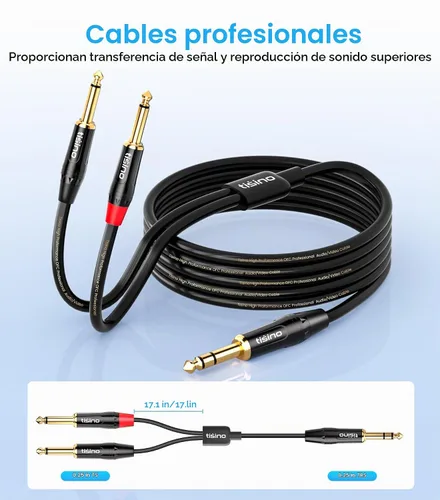 Vista 4 de tisino Cable Divisor en Y de 1/4 de pulgada TRS Estéreo a Dual 1/4 de pulgada TS Mono Cable de Inserción Cable de Distribución Estéreo Cable